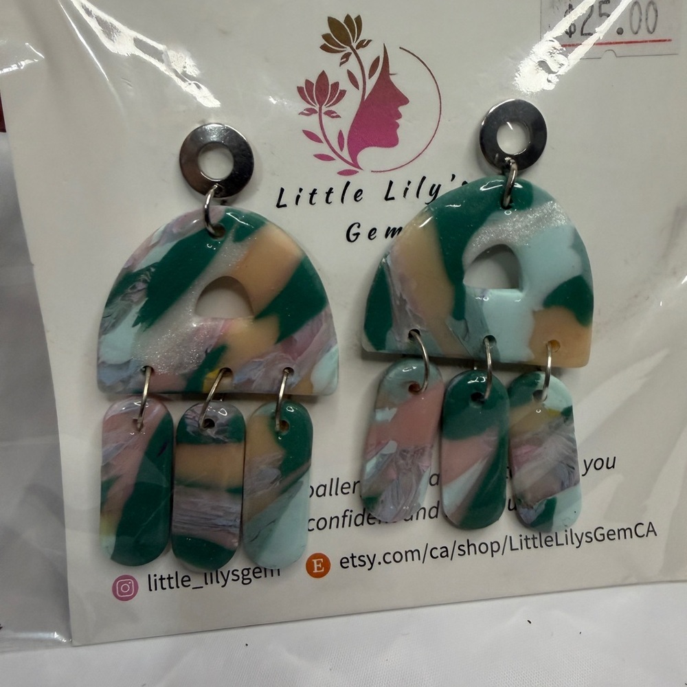 Handmade Multicolor Dangle Earrings - Picture 2 of 6